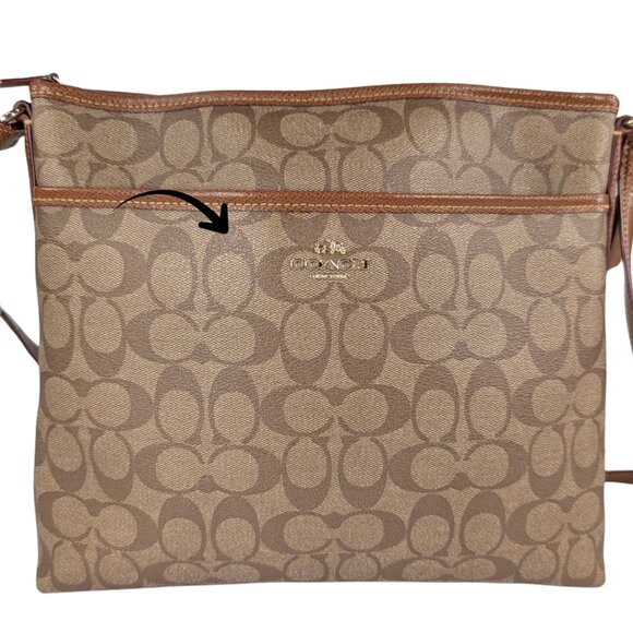 Coach Signature Coated Canvas Leather Brown Tan File Crossbody F34938 - Picture 2 of 10